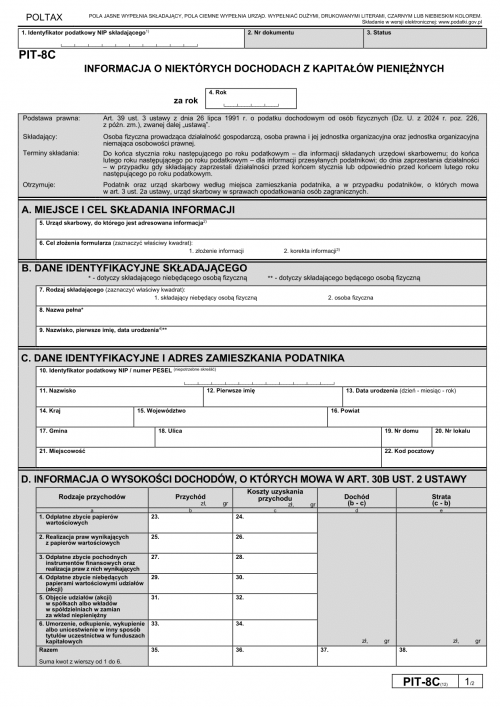 PIT-8C (12) (archiwalny) (2024) Informacja o niektórych dochodach z ka...